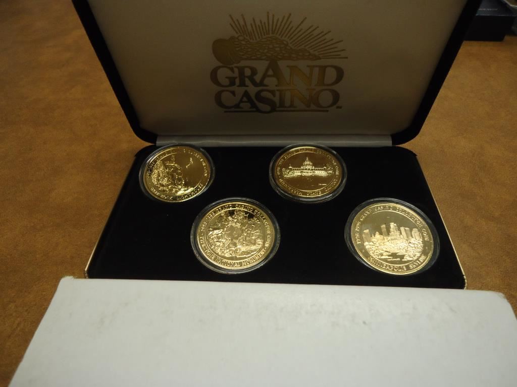 SET OF 4 GRAND CASINO COLLECTOR COINS GOLD PLATED SPLIT ROCK LIGHTHOUSE