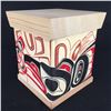 Image 2 : RICHARD SHORTY, ORIGINAL RAVEN AND SUN PAINTING ON BENTWOOD BOX 7" X 7"