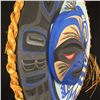 Image 3 : PATRICK AMOS, NUU-CHAH-NULTH, "LADY CROW AND RAVEN" MOON MASK, WITH CEDAR BARK 15" DIAMETER
