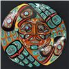 Image 1 : JACOB LEWIS, COAST SALISH "BIRDS SURROUNDING THE SUN ECLIPSE" HEAVILY INLAID WITH 102 ABALONE