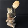 Image 2 : INUIT CARVED STONE FIGURE OF A DRUMMER, WITH WHALE BONE DRUM 13.75" H X 5" W X 7" D
