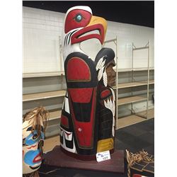 "EAGLE AND CHIEF" TOTEM ON STAND, INLAID WITH ARGILLITE AND ABALONE. SIGNED "ROGER HUNT 2003"