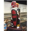 Image 1 : "EAGLE AND CHIEF" TOTEM ON STAND, INLAID WITH ARGILLITE AND ABALONE. SIGNED "ROGER HUNT 2003"