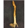 Image 1 : HAND CARVED TALKING STICK WITH LEATHER HANDLE AND SHELL INLAY, 20" LONG
