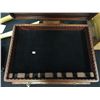Image 2 : NATIVE CARVED LIDDED CEDAR FLATWARE BOX WITH FELTED DRAWERS 18" X 13"
