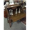 Image 1 : ANTIQUE OAK DROP TOP DESK AND SILVER PLATED CANDLE HOLDERS