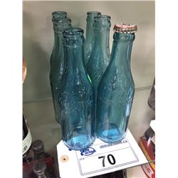 LOT OF 6 BLUE ANTIQUE STRAIGHT-SIDED COCA-COLA BOTTLES