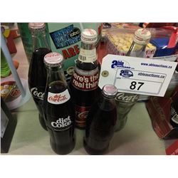 LOT OF 5 COLLECTABLE COCA-COLA BOTTLES INCLUDING: 1972 28 OZ SMALL FOIL, 16 OZ DIET & MORE