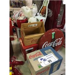 LOT OF MISC. COCA-COLA COLLECTABLES INCLUDING: ICE BUCKET, POLAR BEAR, COKE BUTTON & MORE