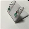Image 2 : ONE PAIR OF 14KT WHITE GOLD DANGLING NATURAL EMERALD AND DIAMOND SET EARRINGS WITH A TOTAL OF 2