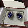 Image 1 : ONE PAIR OF 14KT YELLOW GOLD AND RHODIUM FINISH NATURAL TANZANITE AND DIAMOND SET EARRINGS WITH 140