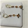 Image 2 : ONE PAIR OF 14KT YELLOW GOLD ORANGE SAPPHIRE AND BLACK DIAMOND DANGLING EARRINGS WITH A TOTAL OF 6
