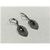Image 2 : ONE PAIR OF 14KT WHITE GOLD NATURAL BLUE SAPPHIRE DANGLING EARRINGS WITH 2 SAPPHIRES, APPROX