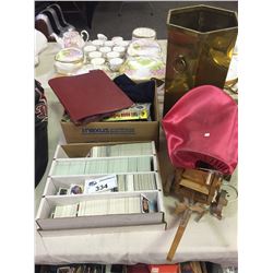 LOT OF: CALGARY FLAMES JERSEY (IGINLA), JACKET, BOX LOT OF STAMPS, POGS, WAGON LIGHT, 3200 COUNT