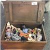 Image 1 : ANTIQUE WOODEN TOY CHEST AND CONTENTS, INCLUDING PORCELAIN DOLLS AND MORE