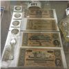 Image 1 : COLLECTION OF SILVER COINS, DIMES, QUARTERS AND ANTIQUE BANK NOTES