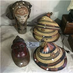 LOT OF AFRICAN MASKS AND HATS