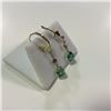 Image 2 : ONE PAIR OF 14KT GOLD NATURAL EMERALD & LIGHT CHAMPAGNE COLOUR DIAMOND SET EARRINGS.  CLASSIC