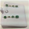 Image 2 : ONE PAIR OF 14KT YELLOW GOLD DANGLING NATURAL EMERALD AND FANCY CONGNAC DIAMOND EARRINGS. SET WITH