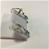Image 2 : ONE PAIR OF 14KT YELLOW GOLD DANGLING NATURAL EMERALD & DIAMOND SET EARRINGS. 20MM LONG.