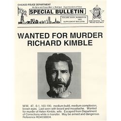 Harrison Ford "The Fugitive" Screen Used Prop Wanted Poster