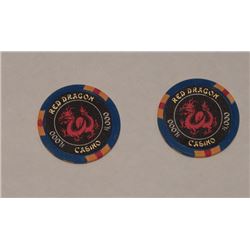 Rush Hour 2 Lot of 2 Screen Used Red Dragon Casino Poker Chips