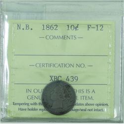 New Brunswick 1862 10-cent ICCS certified F-12.