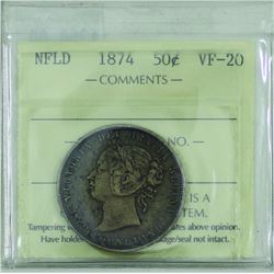 Newfoundland 1874 50-cent ICCS certified VF-20