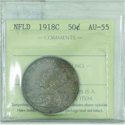 Newfoundland 1918C 50-cent ICCS certified AU-55