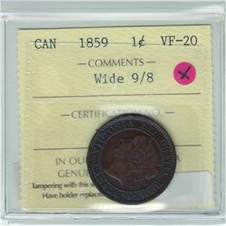 1-cent 1859 Large wide 9/8 variety ICCS VF20