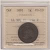 Image 2 : 1-cent 1891 SD LL; Obverse 2 ICCS Certified VG-10.