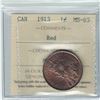 Image 2 : 1-cent 1913 ICCS Certified MS-65 RED. A coin showing lots of underlying Luster and 70% original Red 