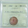 Image 1 : 1-cent 1948 A Off Denticle ICCS Certified MS-64 Red. An exceptional example with high glossy fields.