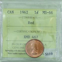 1-cent 1962 ICCS Certified MS-66.  Tied for the finest known.