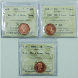 1-cent group lot of ICCS Certified PL-65 Red; Ultra Heavy Cameo. The dates you will receive are 1963