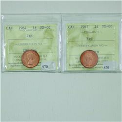 1-cent 1964 & 1967 ICCS Certifed MS-66 Red