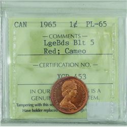 1-cent 1965 Large Beads Blunt 5 ICCS Certified PL-65 Red; Cameo