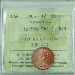 1-cent 1965 Large Beads Pointed 5 ICCS Certified MS-65 Red