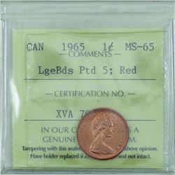 1-cent 1965 Large Beads Pointed 5 ICCS Certified MS-65 RED.