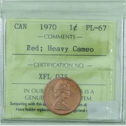 1-cent 1970 ICCS Certified PL-67 Red; Heavy Cameo. Solo highest graded by ICCS!