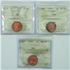 Image 1 : 1-cent 1977, 1978 and 1979 Canada ICCS Certified MS-66 Red. 3pcs