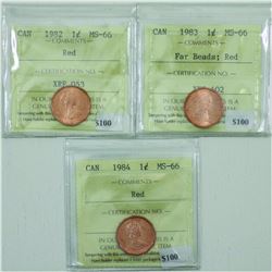 1-cent 1982, 1983 Far Beads & 1984 ICCS MS-66 Red. 3pcs