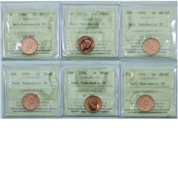 1-cent 1990, 1991, 1992, 1993, 1994 and 1995 ICCS Certified MS-67 Red; NBU.