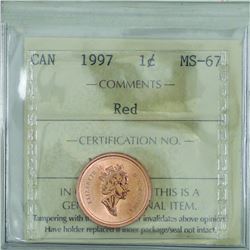 1-cent 1997 ICCS Certified MS-67 Red. Tied for the finest known.