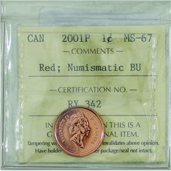 1-cent 2001P ICCS Certified MS-67 Red; NBU. Tied for the finest known!