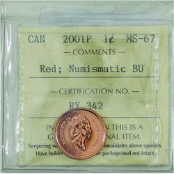 1-cent 2001P ICCS Certified MS-67 Red; NBU. Tied for the finest known!