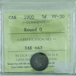 5-cent 1900 Round '0' ICCS VF30