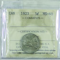 5-cent 1923 ICCS Certified MS-60.