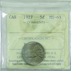 5-cent 1927 ICCS Certified MS63