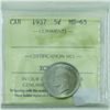 Image 2 : 5-cent 1937 ICCS Certified MS-65! An exceptional eye appealing coin with soft marble luster.